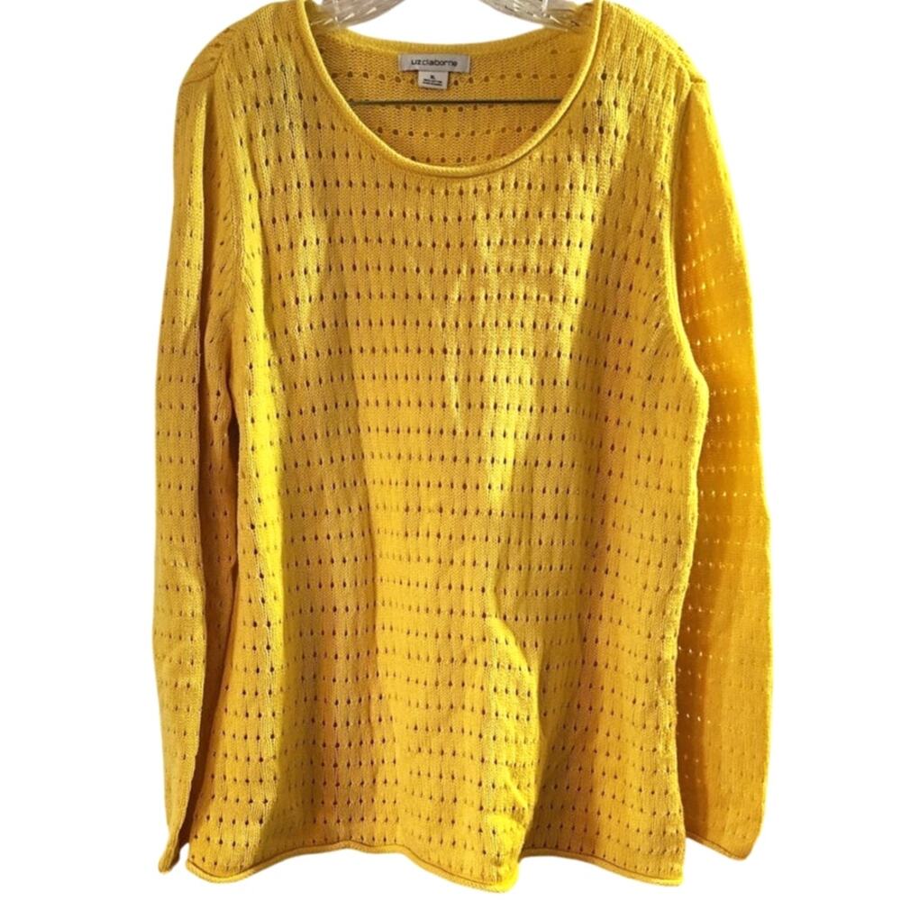 Liz Claiborne Women's Yellow Pullover Open Knit Sweater Size XL
